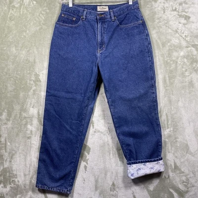 LL Bean Flannel Lined Jeans Women's 14 Pet 32x29 Blue Relaxed Fit 0FBL1 - Image 1 of 4