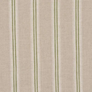 Oslo Stripe Fabric Green | 100% Linen | Vintage Style Curtains Cushions - Picture 1 of 6