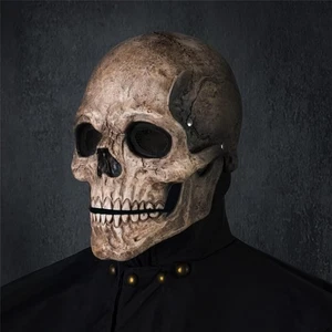 RRANYF Creepy Halloween Full Head Skull Mask with Movable Jaw, Black - Picture 1 of 6