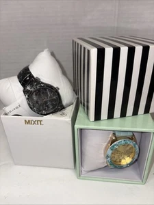 NEW 2 watches! Black Marble Cuff & Floral Teal Rubber Band NEVER WORN - Picture 1 of 6