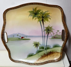 Schönes Nippon Porzellan Tablett & Landschaft - Servierer mit Griff Japan 1900-1921 - Bild 1 von 5