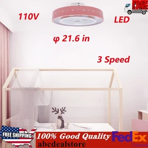 Pink Ceiling Fan with LED Light Modern Lamp Kids Girls Room Bed Room Lamp+Remote - Picture 1 of 12