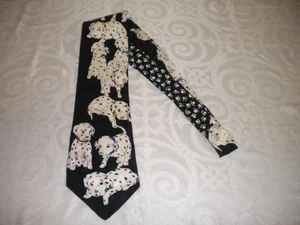 MEN'S 100% SILK NECKTIE BY ADDICTION HAND MADE IN HONG KONG DALMATIANS BOX 06 - Picture 1 of 7