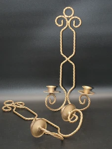 Apliques de pared colgantes de vela cuerda retorcida dorada de colección Hollywood Regency MCM ornamentados 2 - Imagen 1 de 6