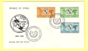 CYPRUS 1965 ITU U.I.T CENTENARY Set 3v.NICE OFFICIAL FDC UIT TELECOMMUNICATIONS - Picture 1 of 1