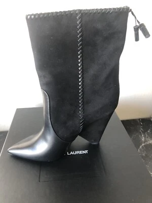 Botas Yve Saint Laurent Niki de cuero mixto a media pantorrilla, YLS NOIR 8,5 Foto 1 de 4