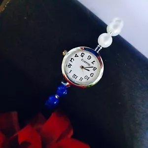 Women's Watch Blue & White Pearl Watch Luxury Analog Bracelet Best Gift For Her - Picture 1 of 5