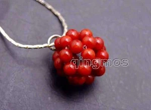 Big 15-20mm Red Coral handwork Weaving Round Ball Pendant 17'' Necklace- nec6202 - Picture 1 of 11