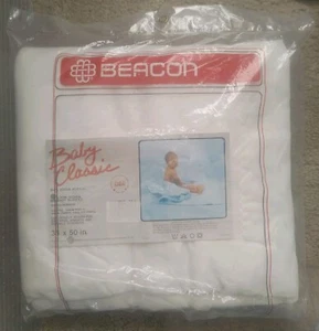 VTG Beacon Baby Classic Virgin Acrylic Blanket 36 X 50” White / Satin Trim NOS - Picture 1 of 19