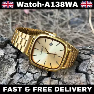 NEW CASIO Retro Classic Unisex Vintage Steel Bracelet Watch-A138WA-1YES Gold/Sil - Picture 1 of 8