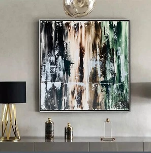 Original paintings on canvas Abstract minimalist green brown modern stylish - Picture 1 of 9