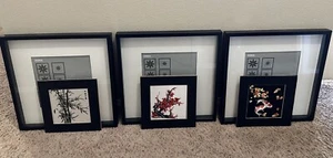 Asian Silk 3 Piece Set Art Framed in IKEA Black Wall Matted Frames - Picture 1 of 12