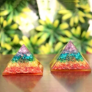 1 Pc Big Orgone 7 Chakra Beautiful Natural Stone Orgonite Energy Pyramid EMF - Picture 1 of 10