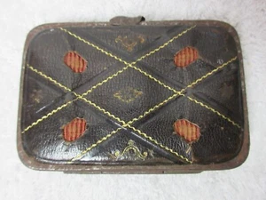 Small Vintage/Antique, Black/ Brown Patterned Leather Coin Purse, 9.5cm x 6.5cm - Picture 1 of 16