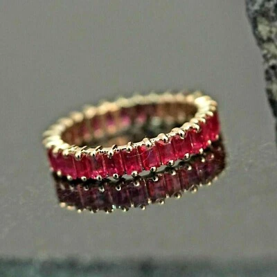 Women Emerald 2Ct Simulated Red Ruby Full Eternity Ring 14K Yellow Gold Finish - Image 1 of 4