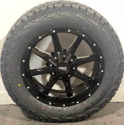 4 20x9 Moto Metal MO970 Black Wheels 275/60R20 33 AT Tires 5x5.5 Dodge Ram 1500 - Image 1 of 3