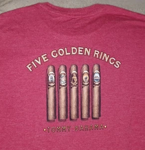 Tommy Bahama T-Shirt Five Golden Rings Cigars Medium Red Tee - Picture 1 of 4