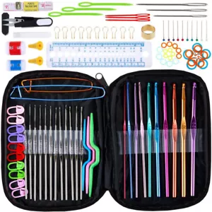 100tlg Aluminum Häkelnadel Set Haken Stricknadel Zubehör Häkelnadeln mit Tasche - Bild 1 von 16