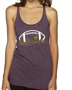 Fan Of Baltimore Football Gold Heart Script Writing TriBlend Racerback Tank Top - Picture 1 of 3