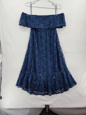 NOM Maternity Lucia Off The Shoulder Navy Lace Dress Knee Length Size M (6-8) - Image 1 of 4