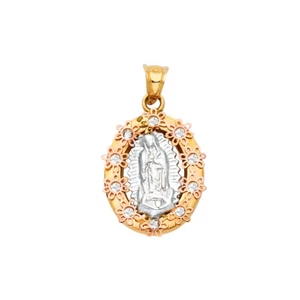 14K Two Tone Gold Religious Lady of Guadalupe Charm Pendant For Necklace Chain - Picture 1 of 4