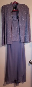 Alex Evening Gown 2 Pc Long Sleeve Jacket~Sleeveless Dress Sparkle Lavender - Picture 1 of 5