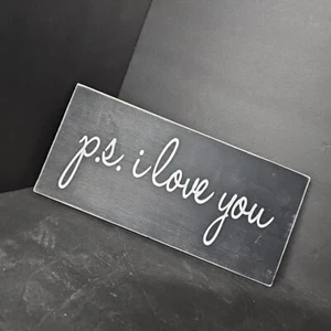 PS I Love You - Love Sign Made With SOLID WOOD 12 X 5 BLACK RUSTIC - Picture 1 of 3
