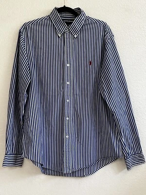 Camisa Ralph Lauren Golf Calce Personalizado Manga Larga Para Hombre Azul/Blanco Rayas Talla L Foto 1 de 4