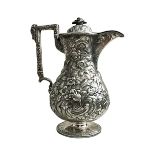 1850 S. Kirk & Son Coin Silver Lidded Unusual, Tea Pot Baltimore Style Repousse - Picture 1 of 13
