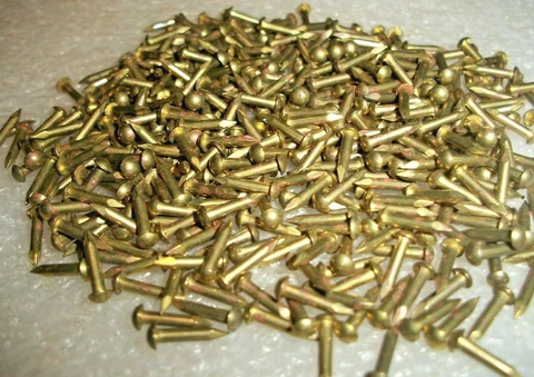 100  VINTAGE 3/8" X #15, SOLID BRASS BRAD NAILS, ROUND DOME HEAD ESCUTCHEON PINS Cover