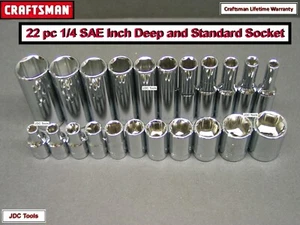 CRAFTSMAN TOOLS 22 pc Standard Deep 1/4 SAE 6pt ratchet wrench socket set 21 20 - Picture 1 of 1