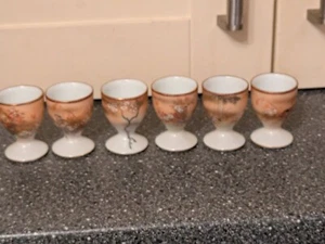 6 VINTAGE HANDPAINTED JAPANESE SATSUMA EGG CUPS - Picture 1 of 6