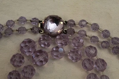 collier ras du cou  2 rangs perles en verre  facette améthyste ancien vintage - Photo 1/4