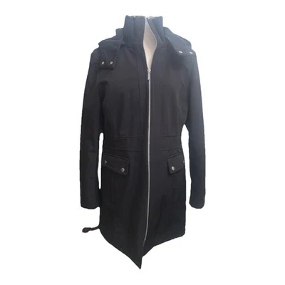 Abrigo softshell negro Siena Studio para mujer 1X trinchera resistente a la lluvia con capucha cremallera media Foto 1 de 4