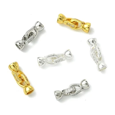 6pcs Alloy Zinc Micro Pave Clear Cubic Zirconia Fold Over Clasps Jewelry Making - Image 1 of 4