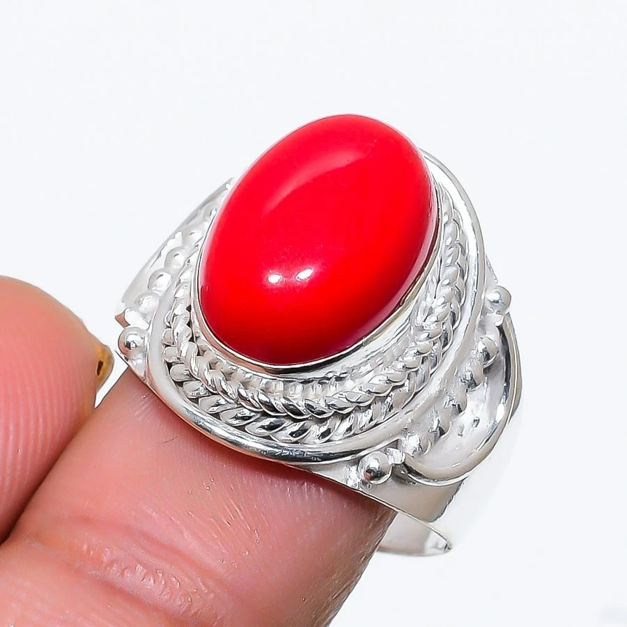 Red Coral  Gemstone Handmade 925 Sterling Silver All Size Ring For Gift - Image 1 of 1