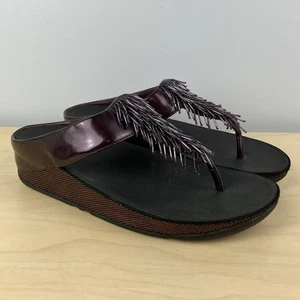 FitFlop Women’s Size 9.0 Cha Cha Beaded Purple Thong Wedge Sandals - Picture 1 of 11