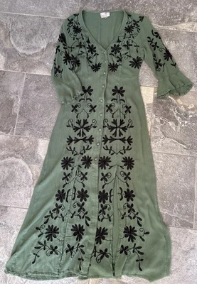 Asos Midi Dress Green Floral Embroidered Size 4 - Image 1 of 4