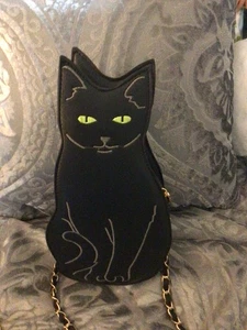Black Cat Halloween Purse Crossbody Bag Goth Novelty Gold Tone Chain - Picture 1 of 2