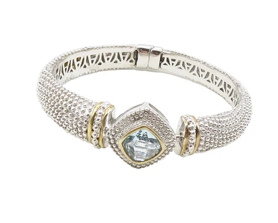 Brazalete Brazalete Plata Esterlina 925 Topacio Azul Brillante Dos Tonos con Puntas BT4270 Foto 1 de 4