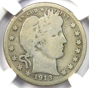 1913-S Barber Quarter 25C Coin - Certified G4 (Good) - Rare Key Date! - Picture 1 of 4