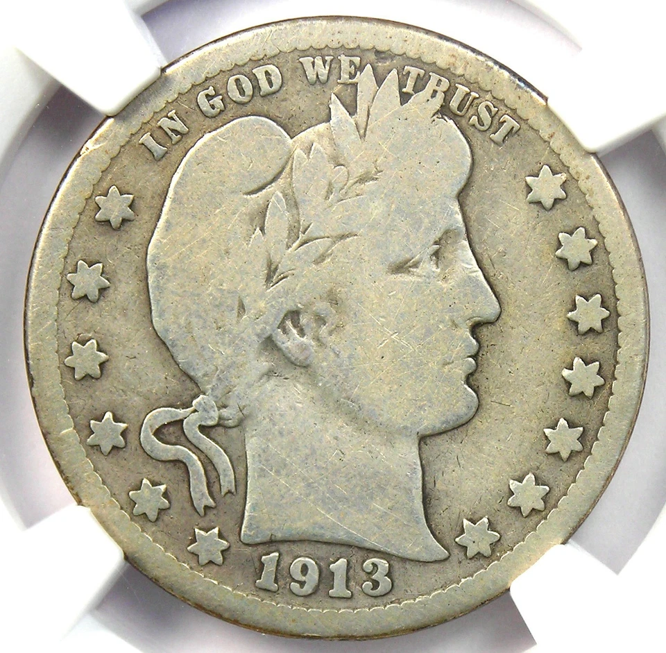 1913-S Barber Quarter 25C Coin - Certified G4 (Good) - Rare Key Date! - Image 1 of 4
