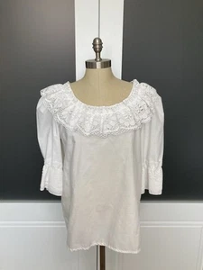 Vtg Fiesta in America Mexican Lace Trim Peasant White Square Dance Blouse Large - Picture 1 of 8