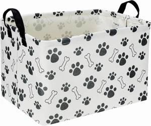 Rectangular Dog Basket Storage Toy Bin Waterproof PE Coating Dog Paw Decor - Picture 1 of 11