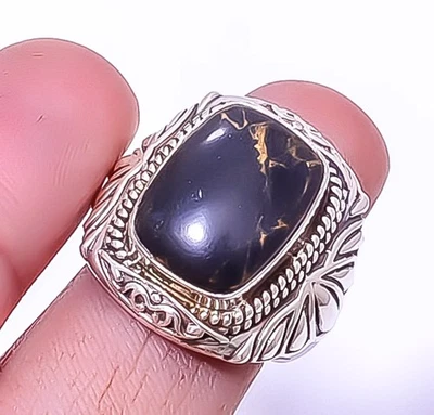 Медь черный бирюзовый драгоценный камень посеребренный камень богемное кольцо s.7 A372, рождественский подарок - Изображение 1 из 4