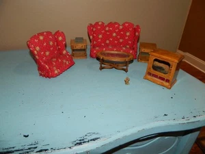 Vintage Miniature Doll House Floral Livingroom Set TV - Picture 1 of 10