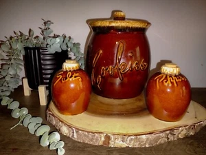 Hull Oven Proof USA Brown Drip Cookie Jar w/ Salt and Pepper Shakers, Vintage  - Picture 1 of 10