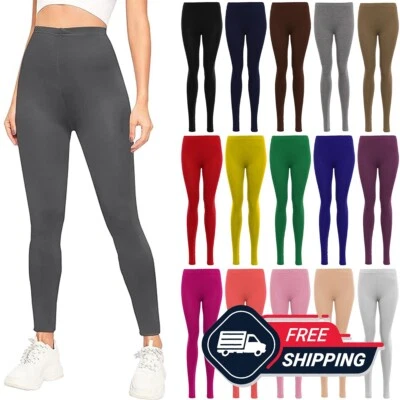 Leggings lisos para mujer damas elásticos suaves cintura elástica viscosa básicos 8-26 Foto 1 de 4