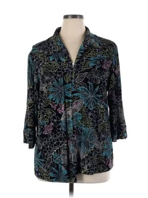 NEW VIKKI VI 1X BLACK MULTI HAWAII PRINT OPEN JACKET 54" BUST ACETATE LYCRA EUC - Image 1 of 4