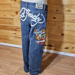 Pantalones de mezclilla para mujer Ed Hardy Brave Hearts Stay True Eagle talla 32 - Imagen 1 de 10